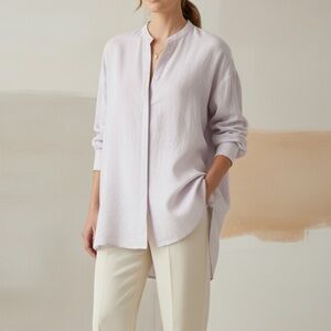 Eileen Fisher Blush Pink Mandarin Collar Long Sleeve Button Down Shirt Size M